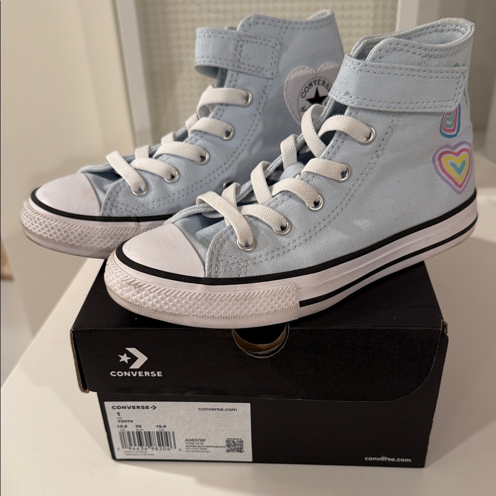 Converse Sky Blue High-Tops with Heart Accents